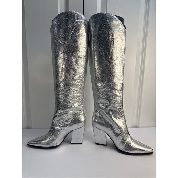 Steve Madden Women's Silver 5.5 Croft Pointed Toe Knee High Boots NWOB - Picture 6 of 16